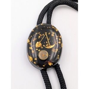 VTG Bolo Tie Shovel Pick Axe Gold Tone Black Western Prospector Miner Americana